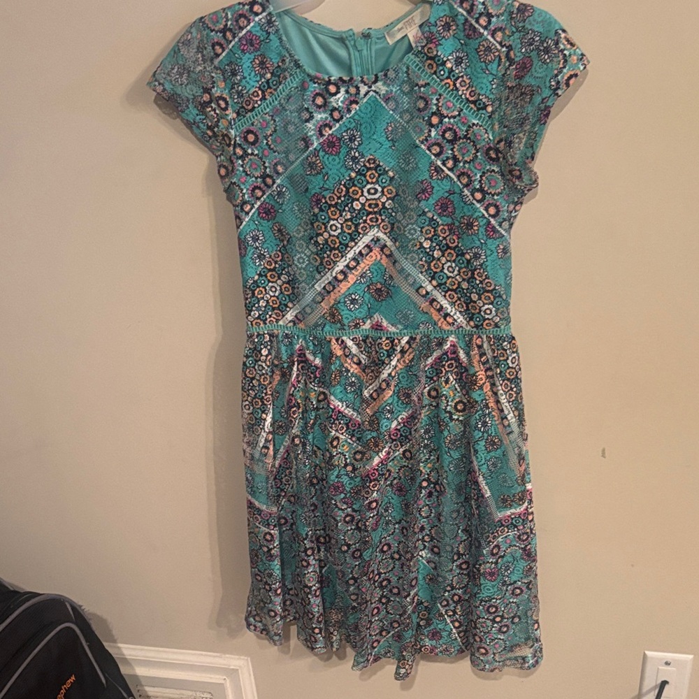 love, Fire Teal Floral Print Girls Dress